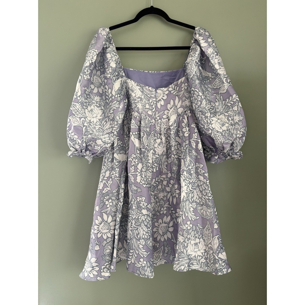 Storia Day Dreamer Puff Dress Women's‎ M Purple White Floral Square Neck Mini - Picture 8 of 8